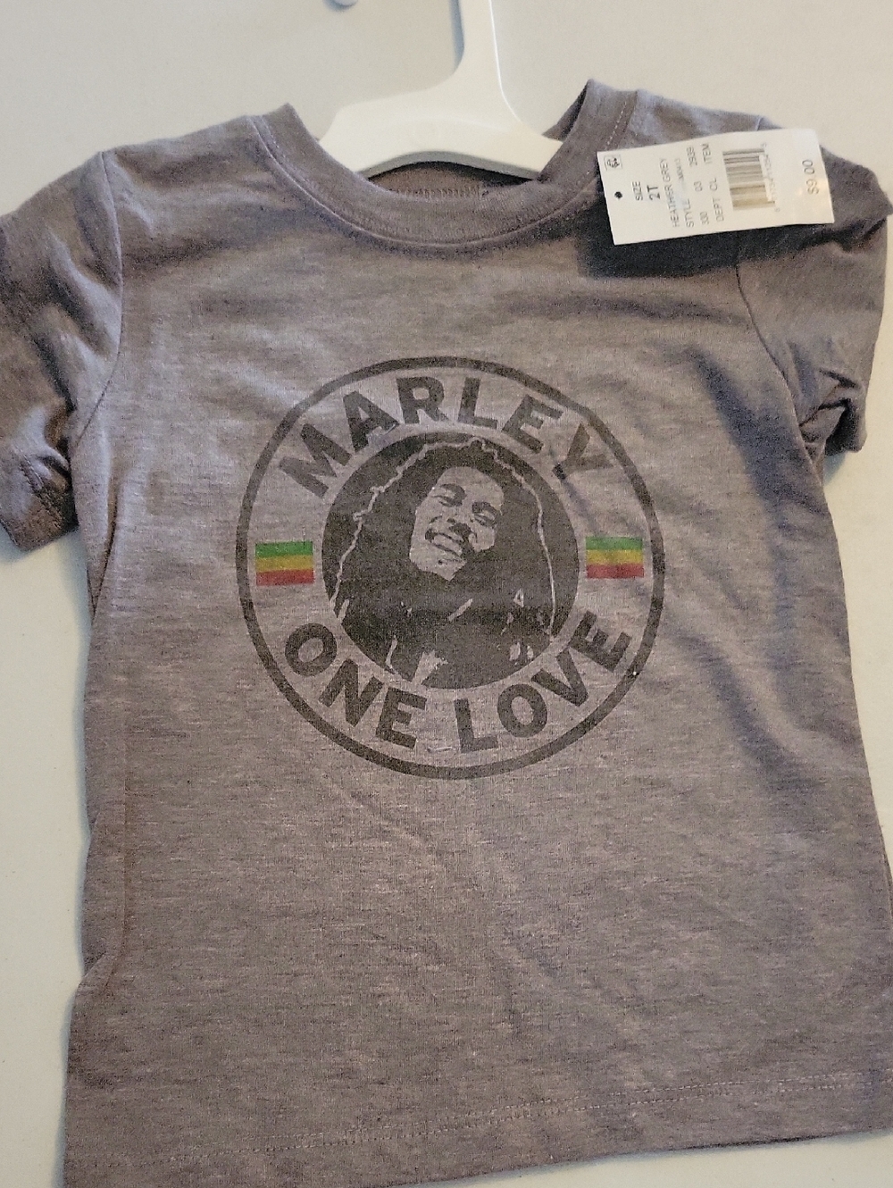 Bob Marley. One Love Kids T-Shirt in Heather Gray. New 2T. & 5T.